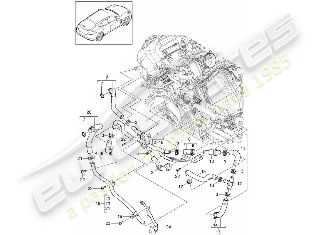 porsche panamera 970 (2010) water cooling part diagram