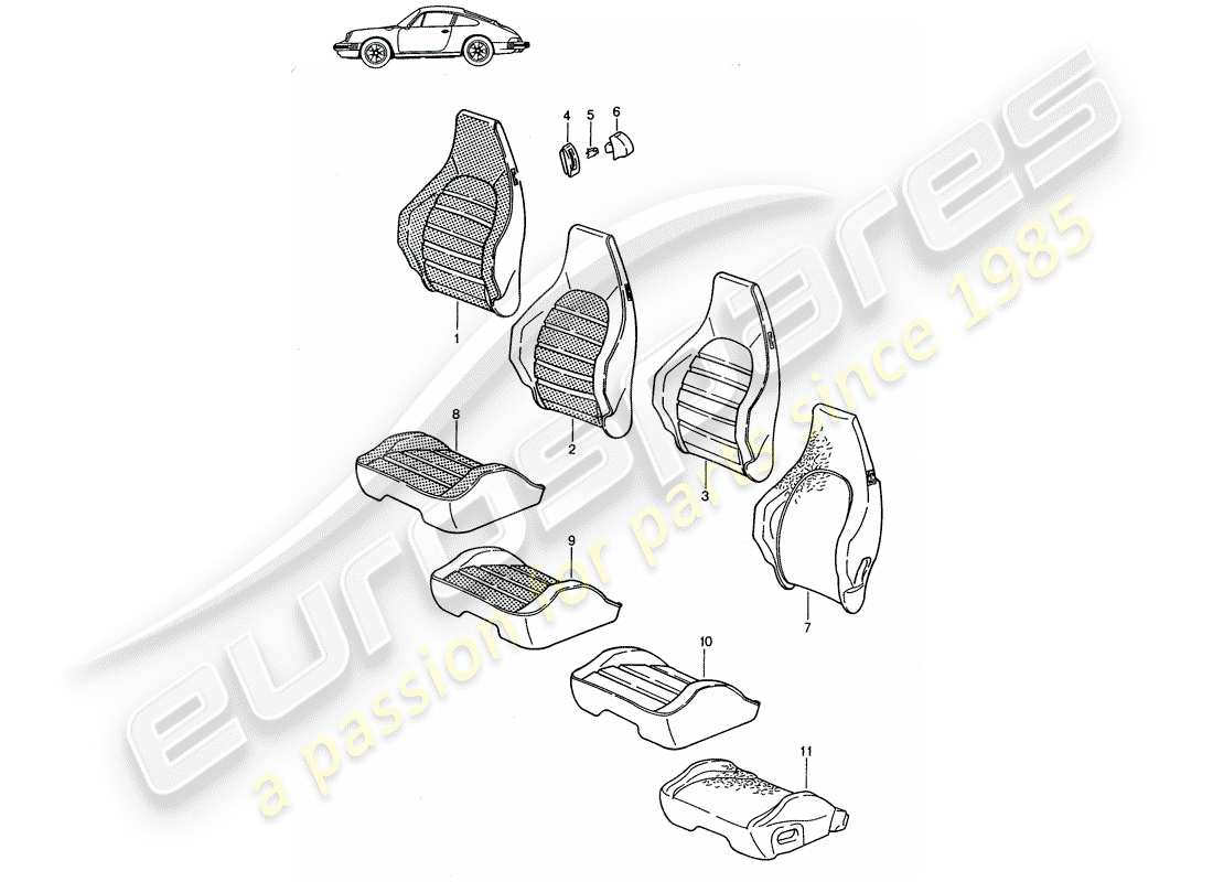 porsche seat 944/968/911/928 (1985) cover - sports seat - d - mj 1987>> - mj 1989 part diagram