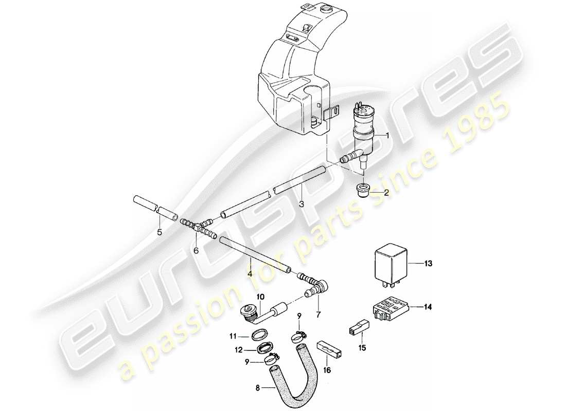 porsche 924 (1984) headlight washer system part diagram