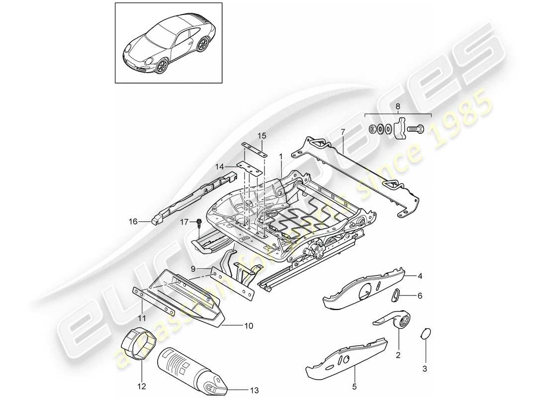 porsche 997 gen. 2 (2011) seat frame part diagram