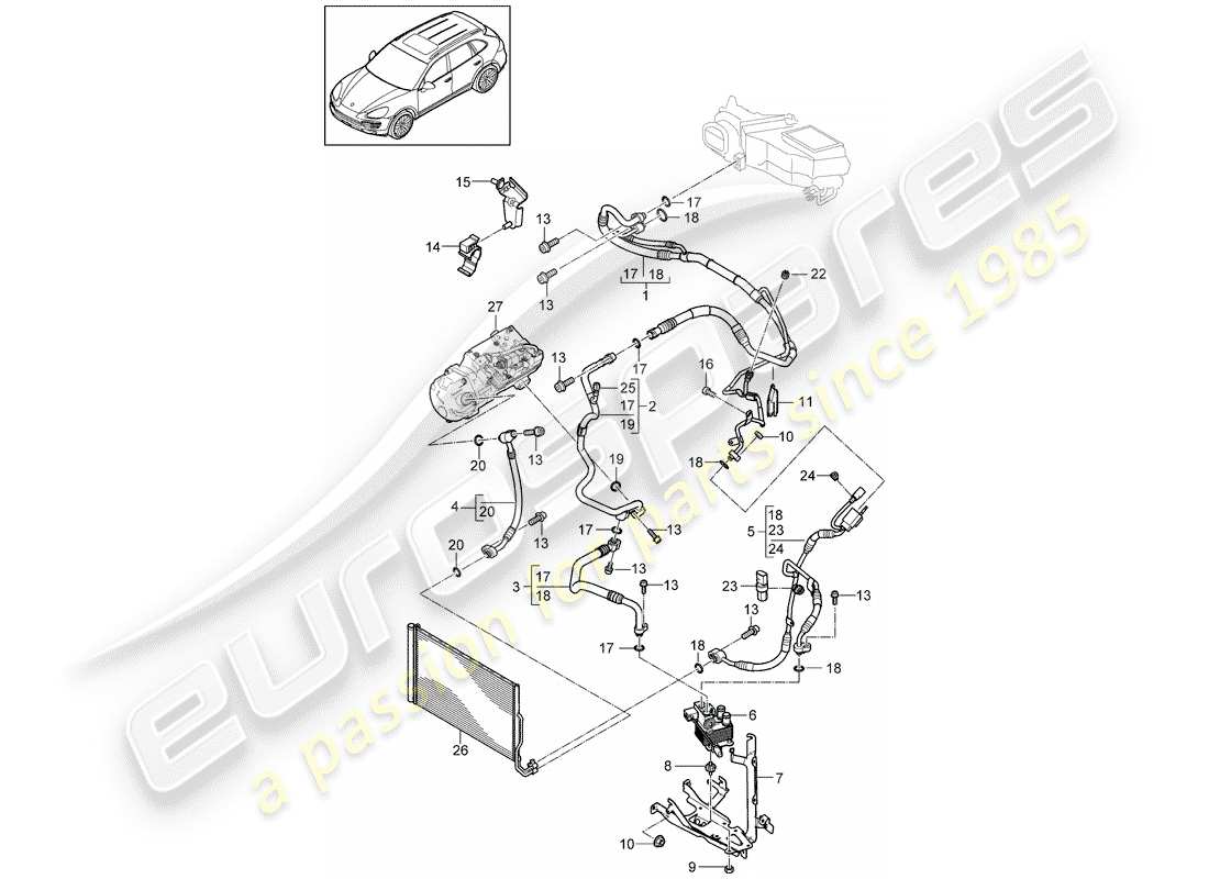 porsche cayenne e2 (2011) refrigerant circuit part diagram