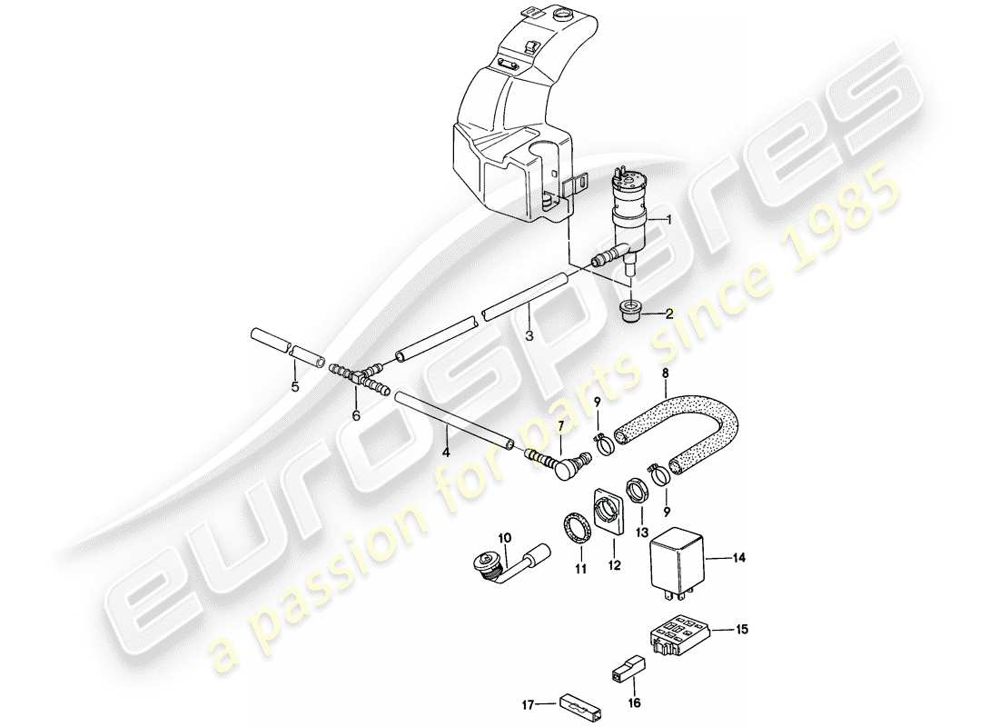 porsche 924s (1988) headlight washer system part diagram