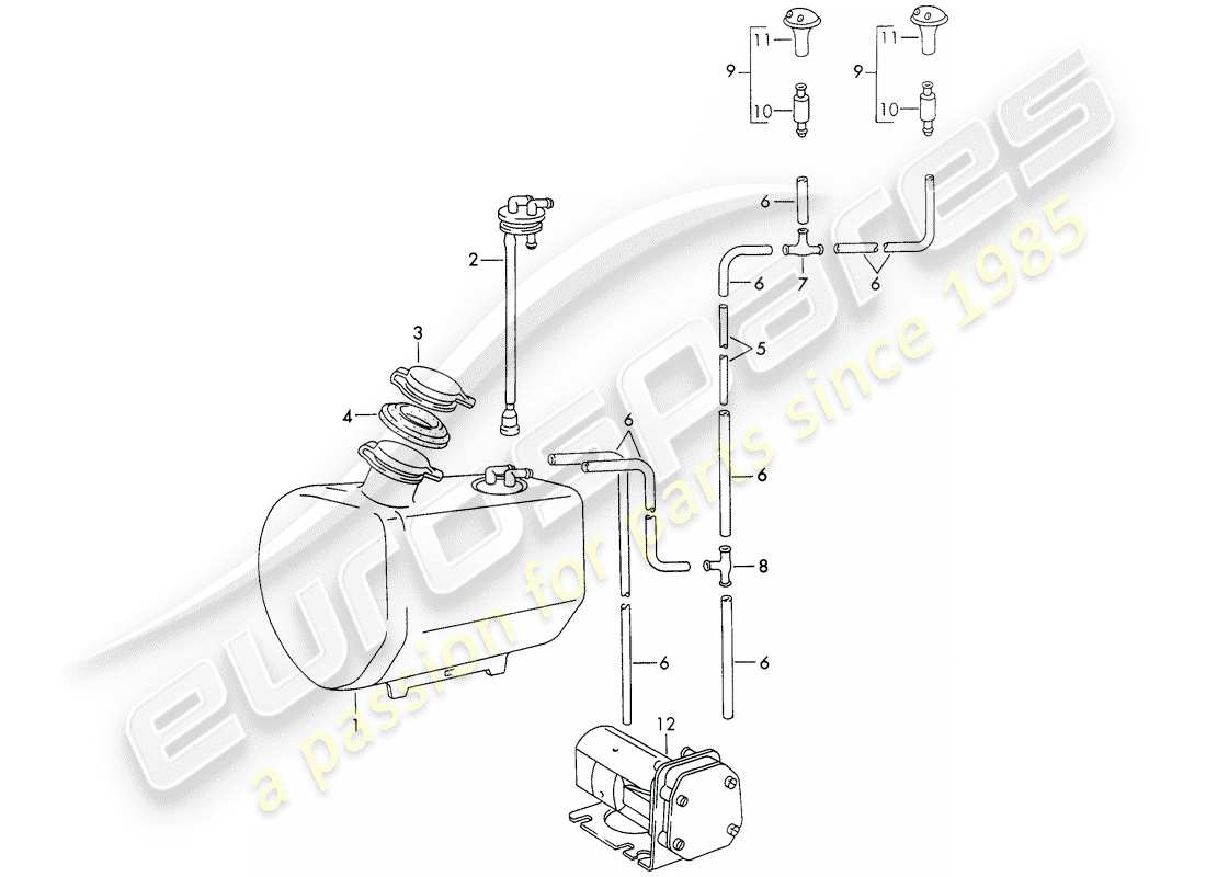 porsche 911 (1972) windshield washer unit part diagram