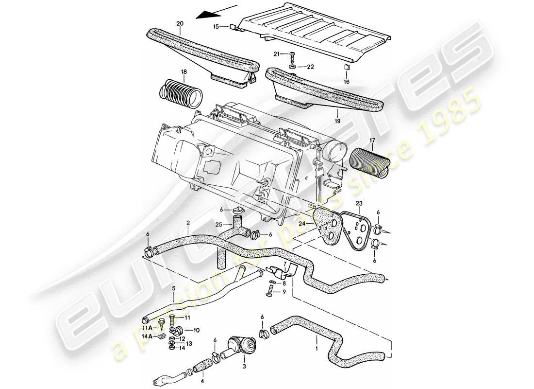 porsche 928 (1986) heater hose - air duct part diagram