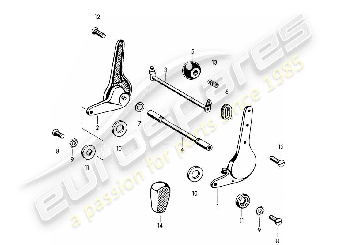 porsche 356b/356c (1965) reclining seat mechanism part diagram