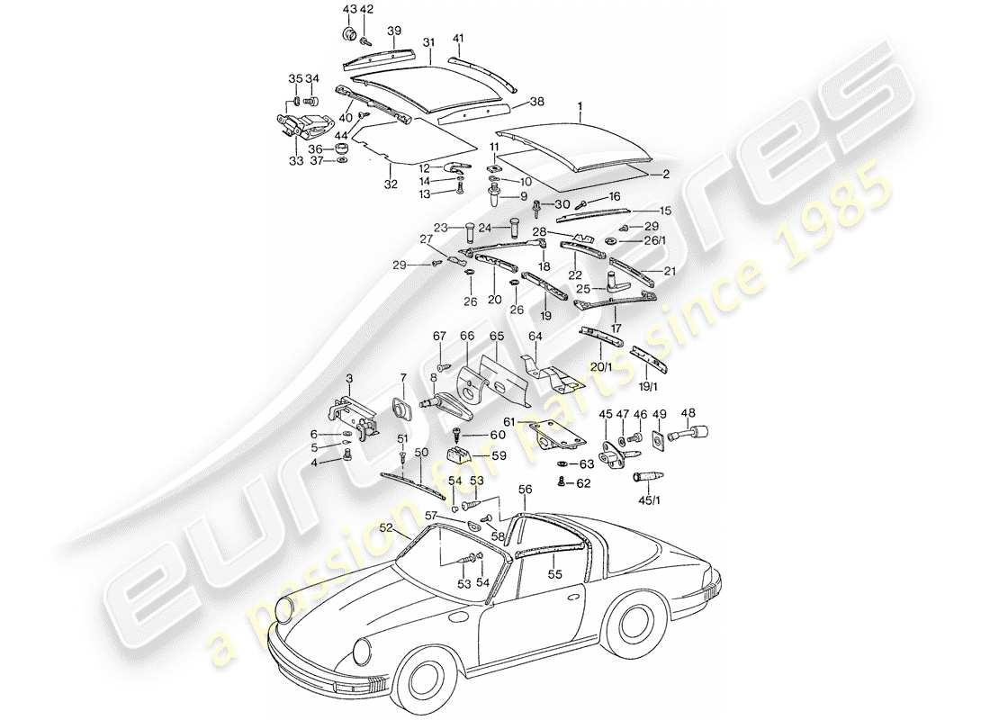 porsche 911 (1976) soft top part diagram