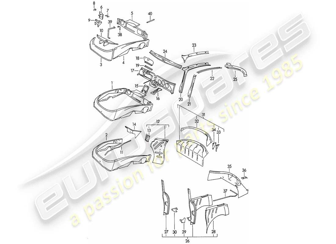 porsche 356b/356c (1963) interior panelling part diagram