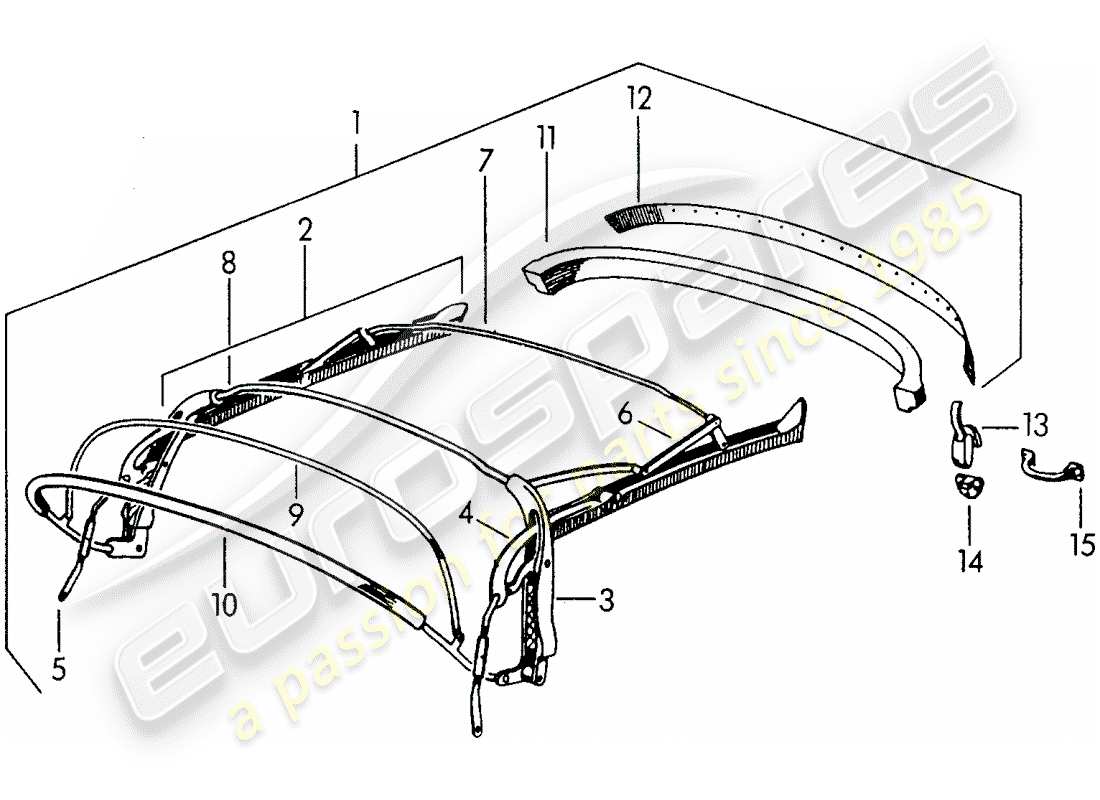 porsche 356/356a (1959) top frame part diagram