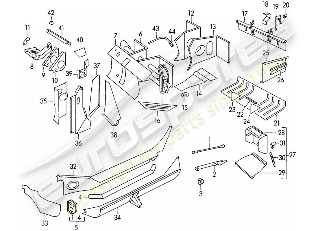 porsche 356/356a (1959) frame - single parts part diagram