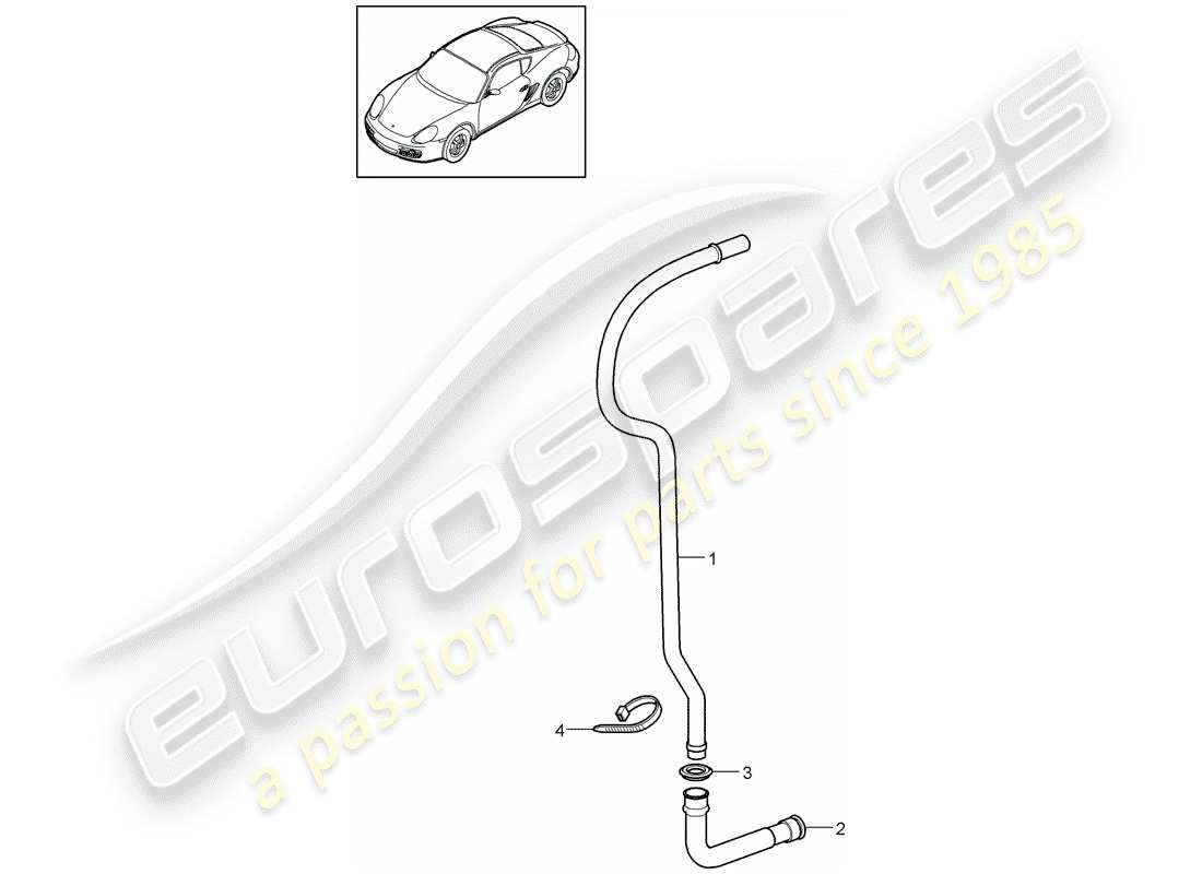 porsche cayman 987 (2011) water drain pipe part diagram