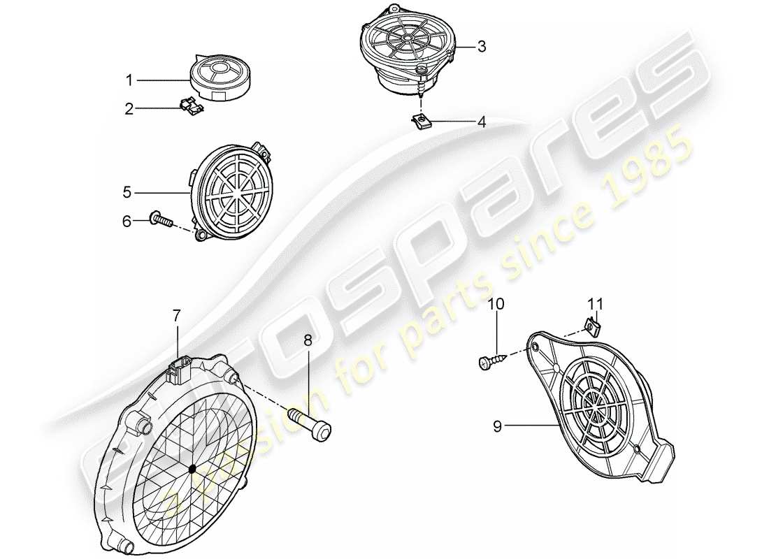 porsche 997 gt3 (2008) loudspeaker part diagram