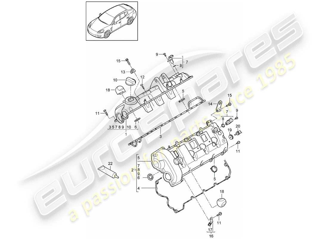 porsche panamera 970 (2010) valve cover part diagram