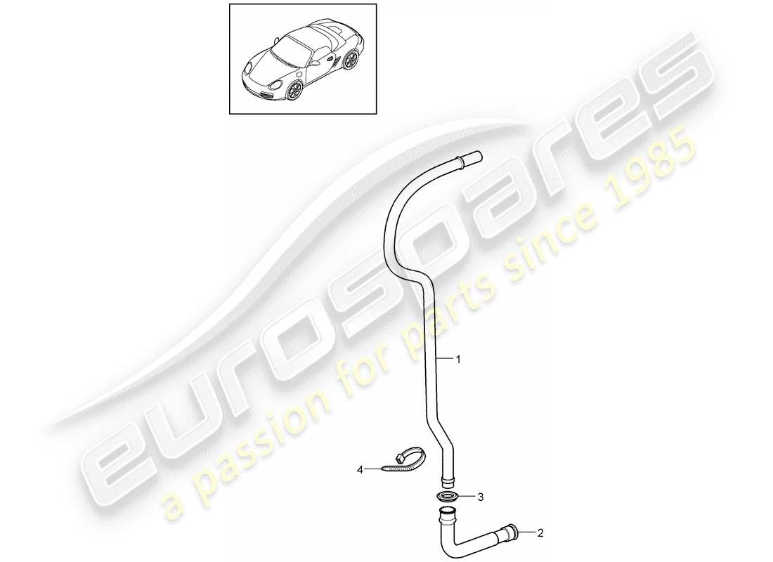 porsche boxster 987 (2012) water drain pipe part diagram