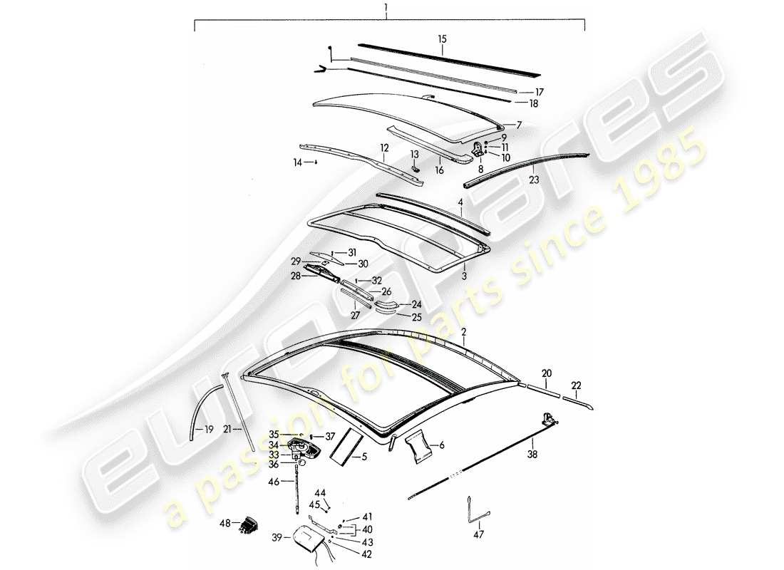 porsche 356b/356c (1960) sunroof - electric part diagram