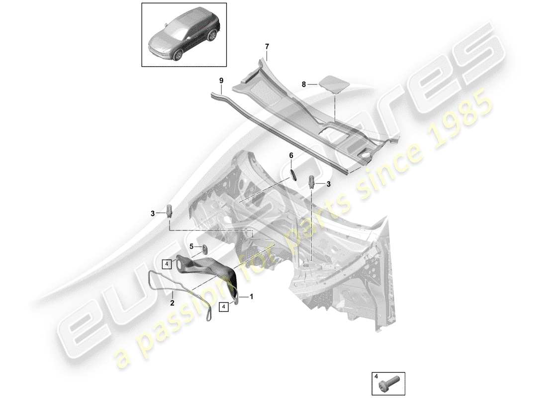 porsche cayenne e3 (2018) water box part diagram