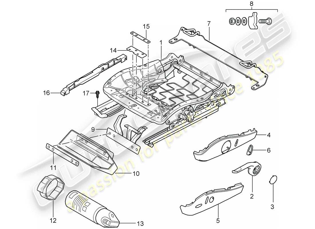 porsche 997 (2006) seat frame part diagram