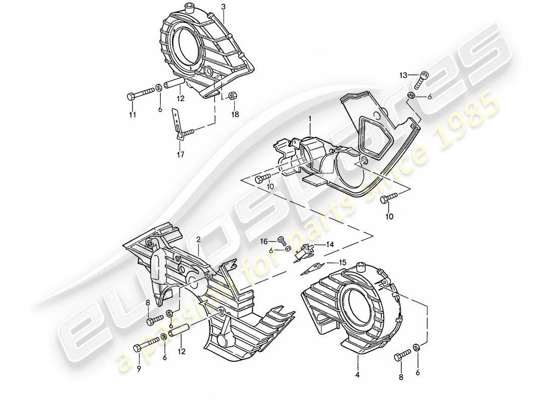 porsche 928 (1987) toothed belt covering part diagram