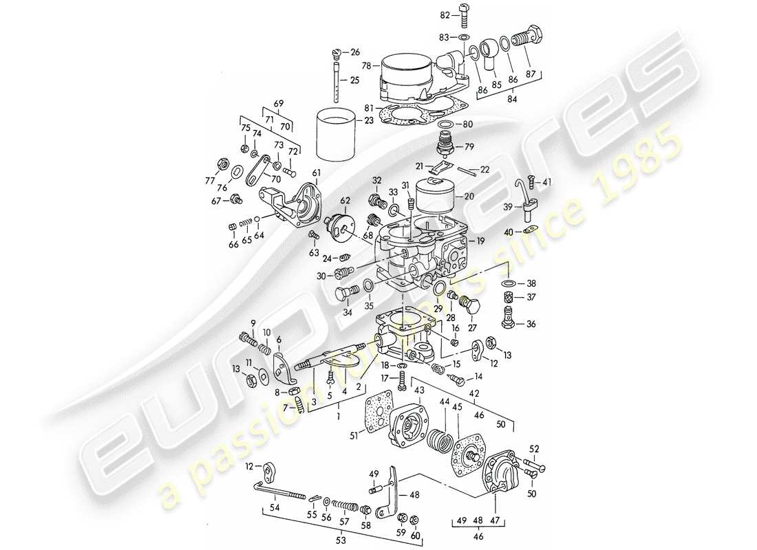 porsche 356/356a (1953) single parts - for - carburetor - solex 32 pbi part diagram