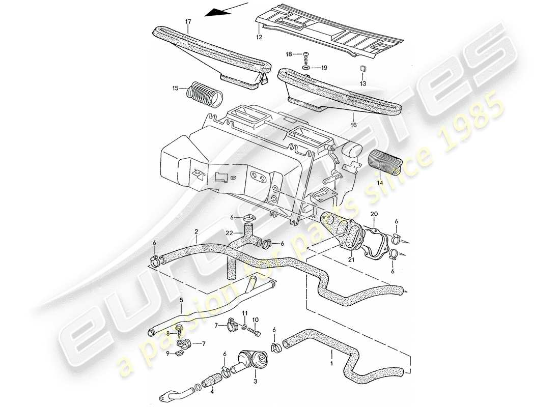 porsche 928 (1987) air conditioner - hoses - heating nozzles part diagram