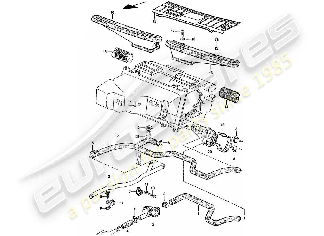 porsche 928 (1992) automatic air conditioner - hoses - heating nozzles part diagram