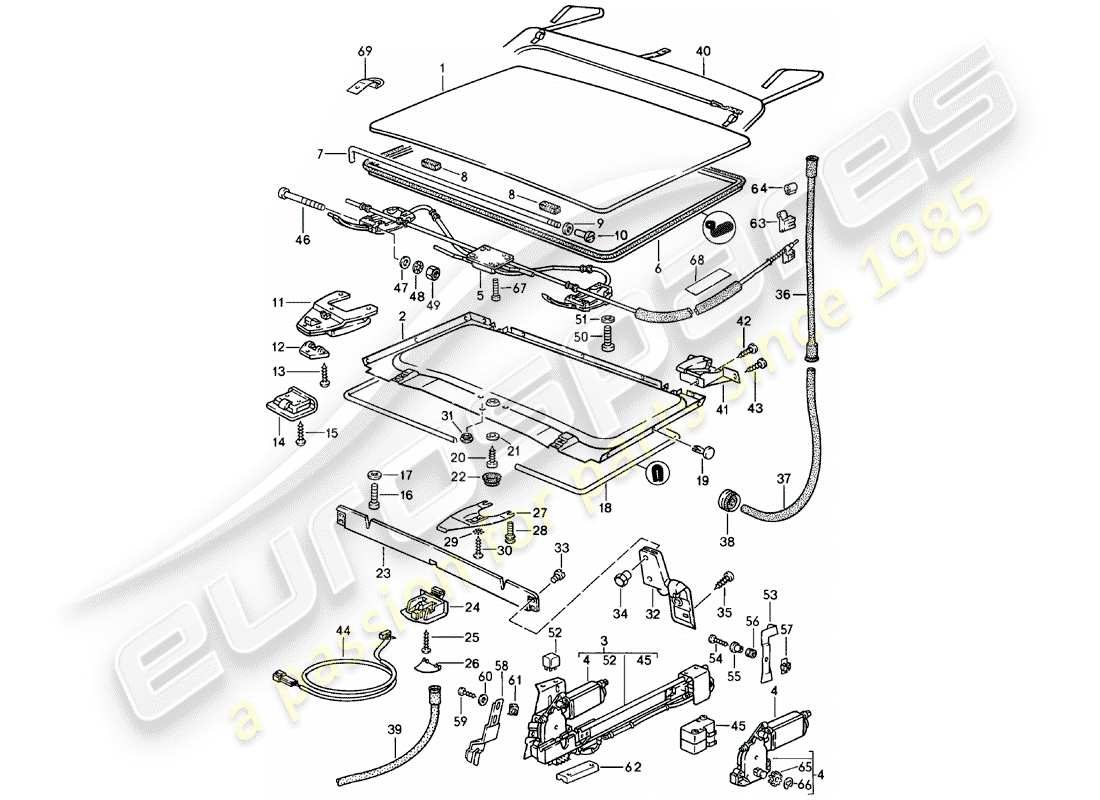 porsche 924 (1983) lifting roof - d - mj 1984>> part diagram