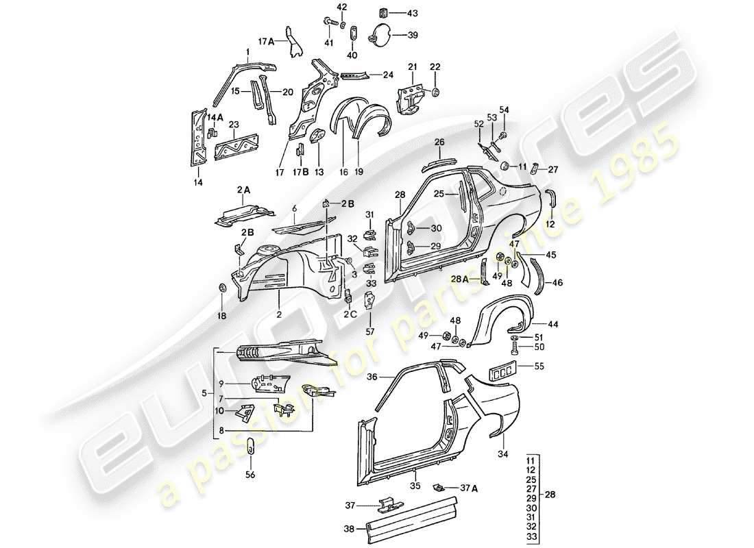 porsche 924 (1983) side panel part diagram