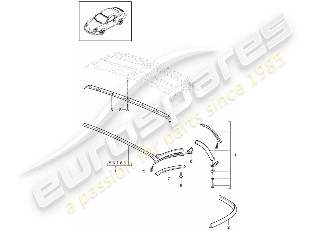 porsche 997 gen. 2 (2009) convertible top part diagram