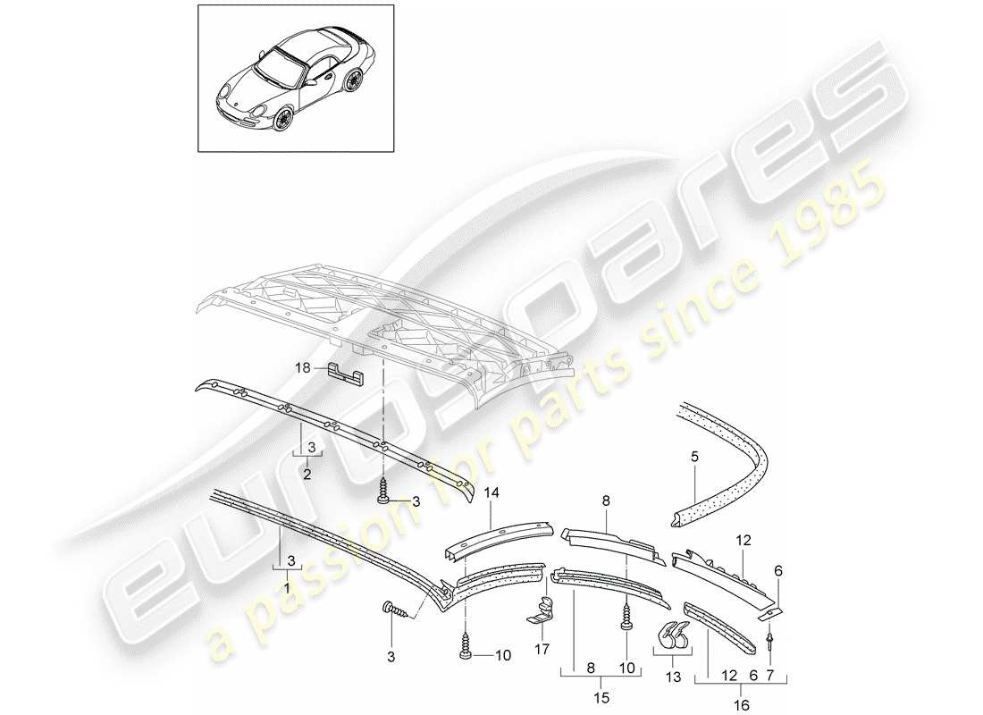 porsche 997 gen. 2 (2011) convertible top part diagram