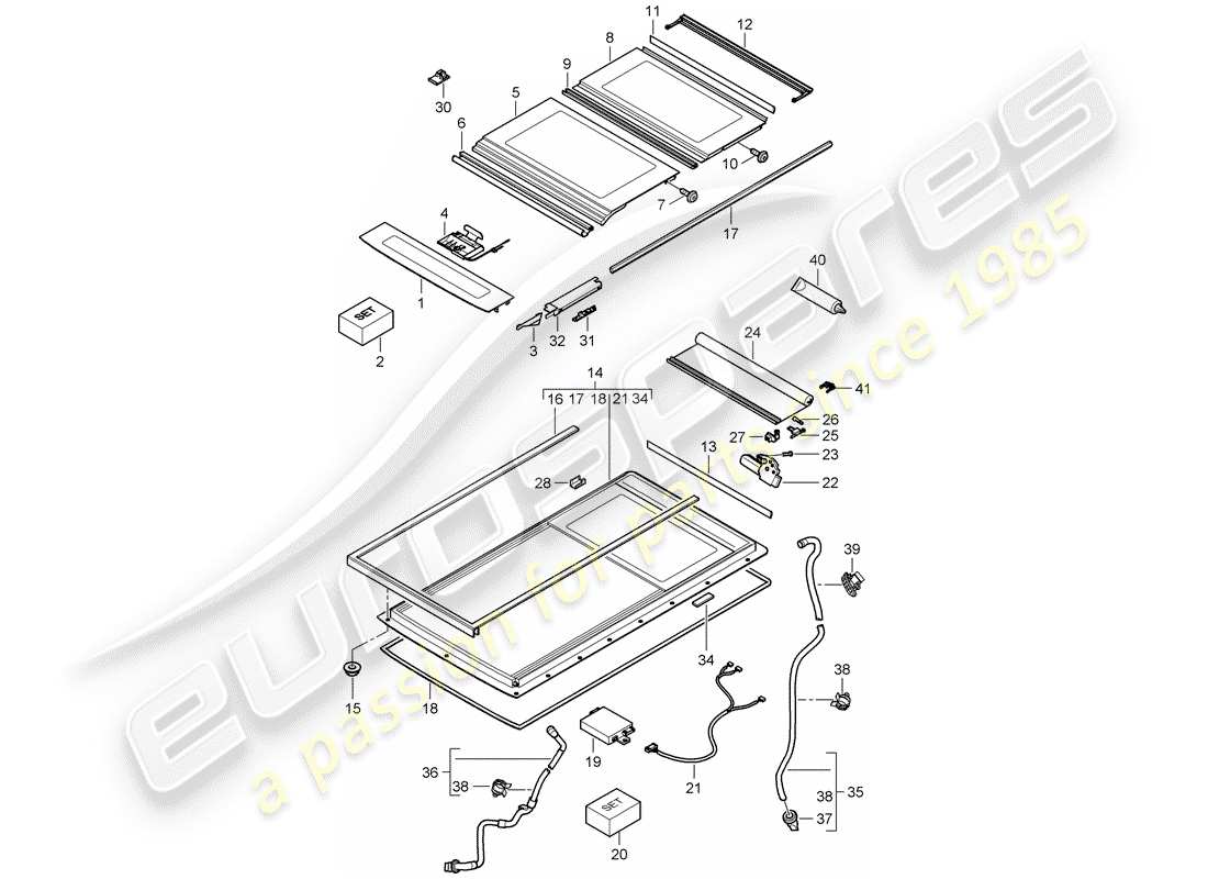 porsche cayenne (2004) glass roof part diagram