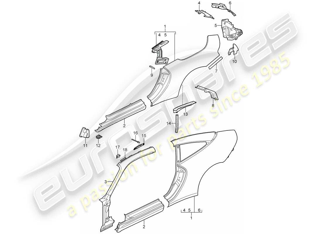 porsche 997 (2006) side panel part diagram