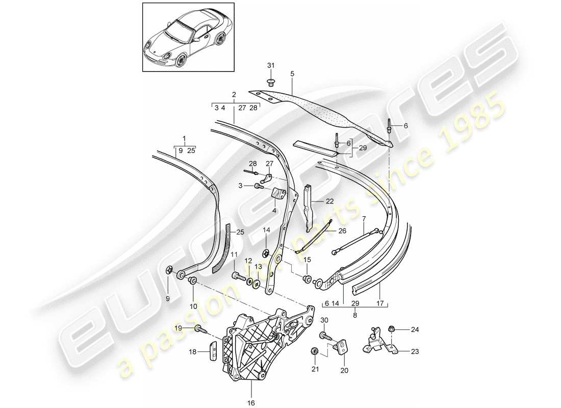 porsche 997 gen. 2 (2010) top frame part diagram