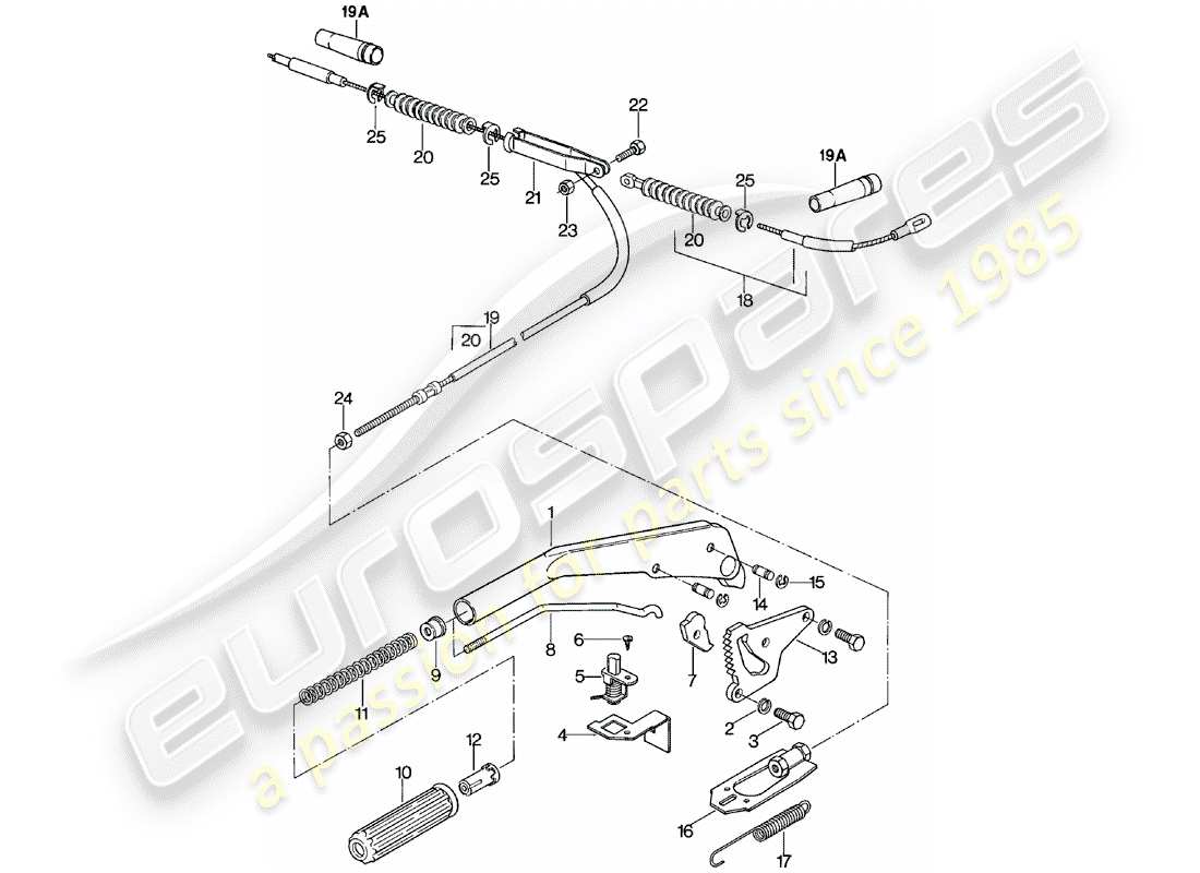 porsche 924 (1983) hand brake lever part diagram