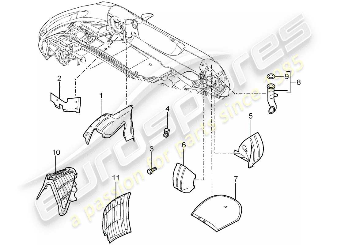 porsche carrera gt (2004) wheelhouse protector part diagram