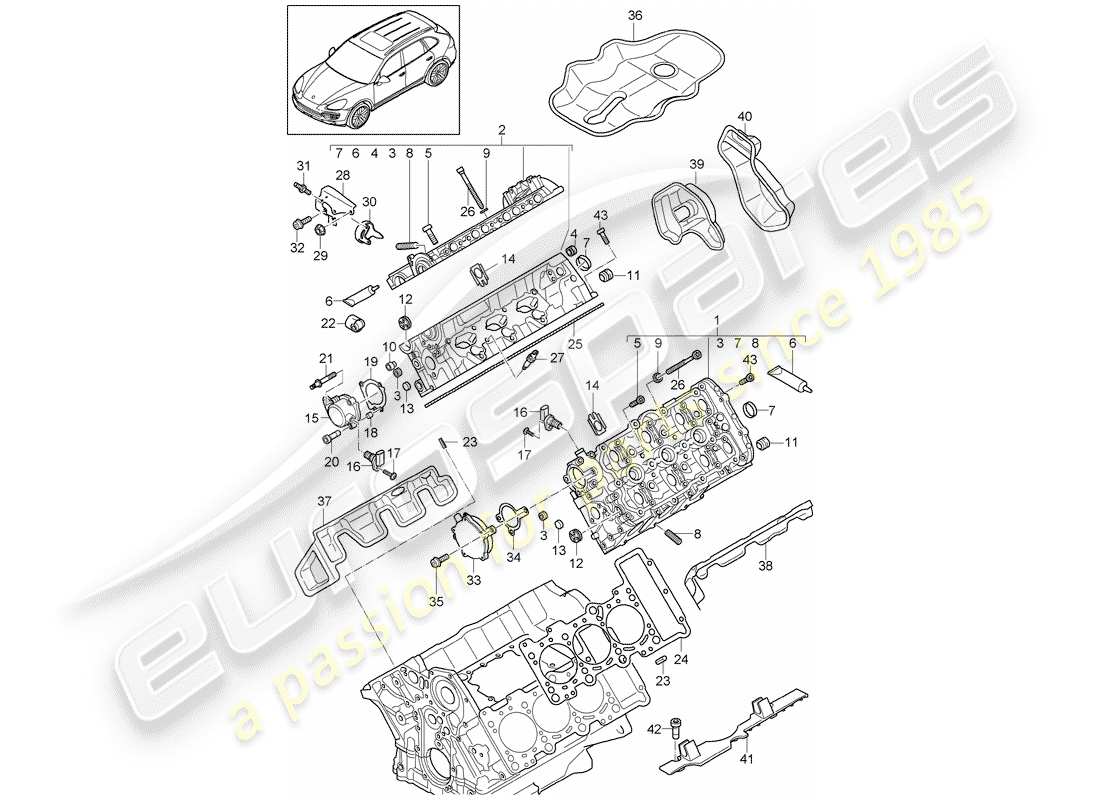 porsche cayenne e2 (2016) cylinder head part diagram