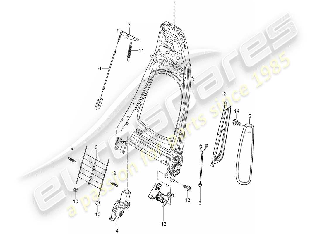 porsche 997 (2006) backrest frame part diagram