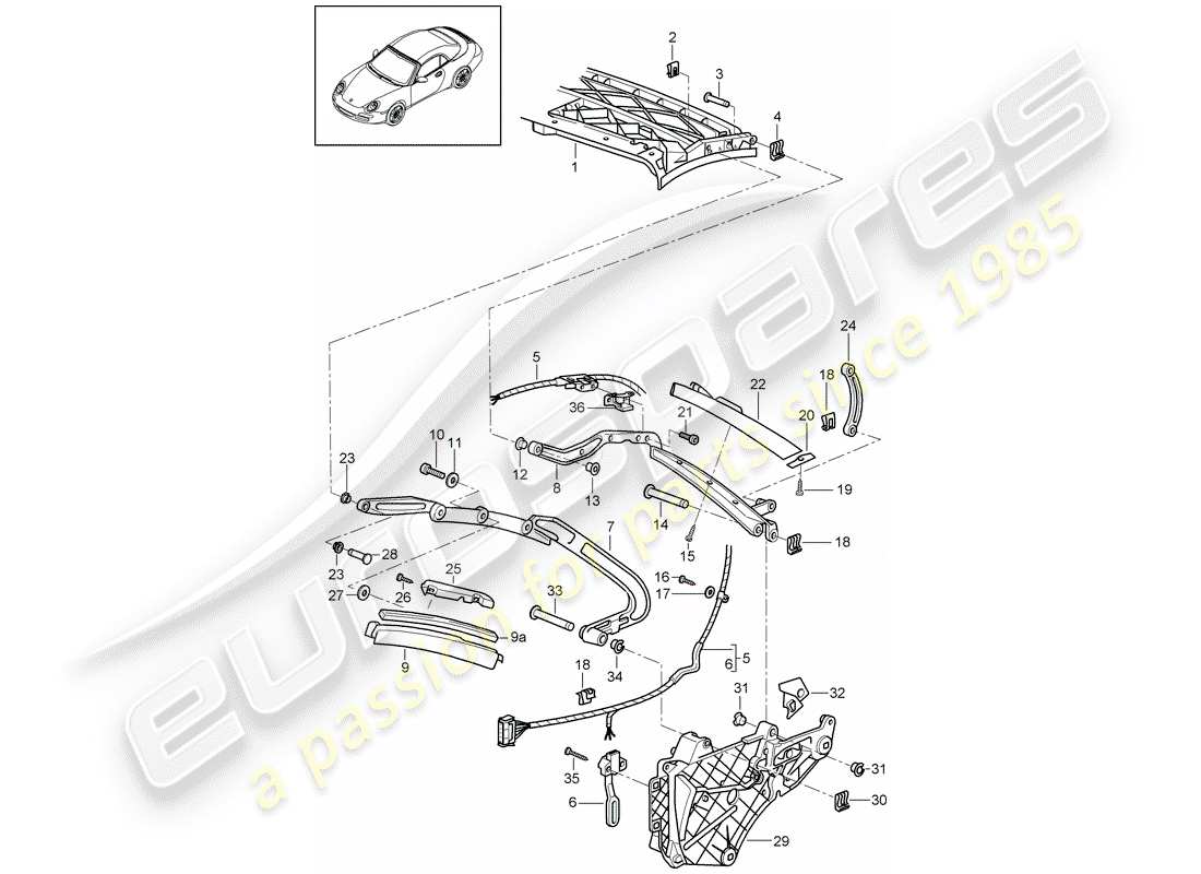 porsche 997 gen. 2 (2011) top frame part diagram