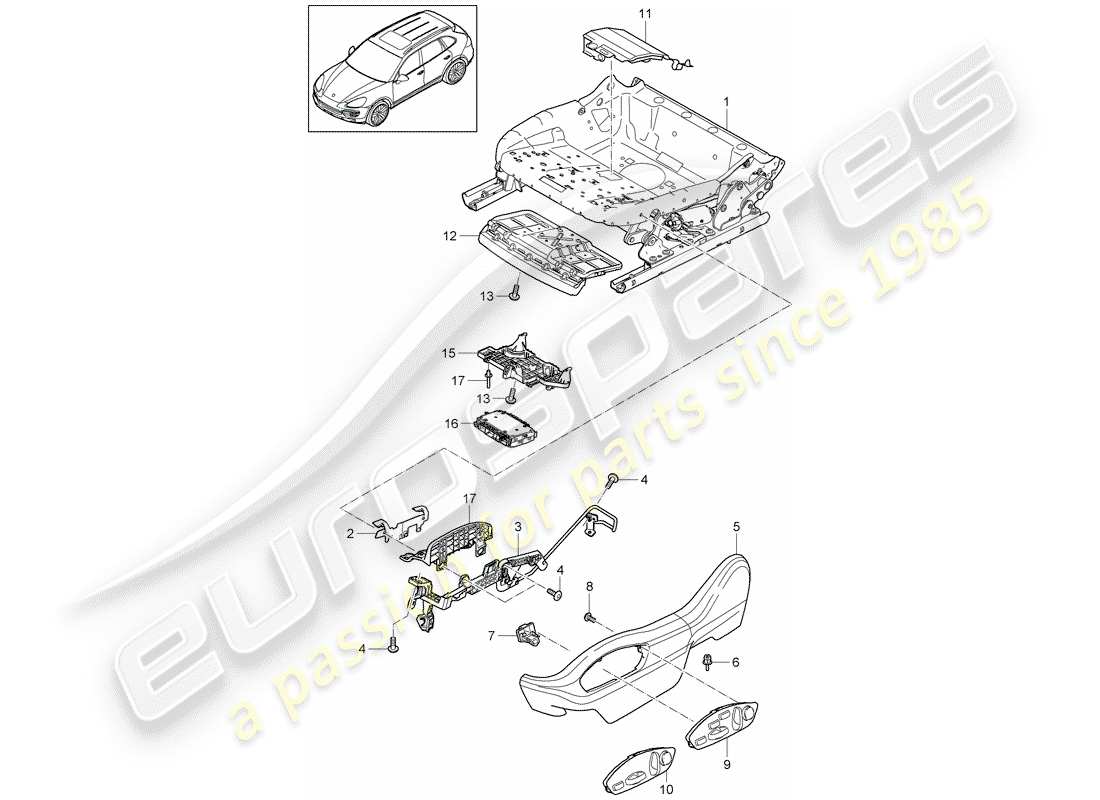 porsche cayenne e2 (2014) seat frame part diagram