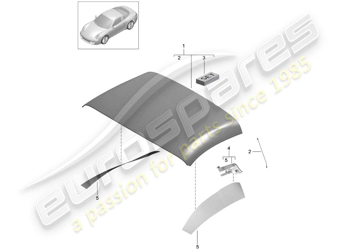 porsche 991 (2014) convertible top covering part diagram