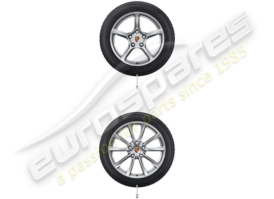 porsche tequipment 98x/99x (2019) 1 set aluminium rims with part diagram