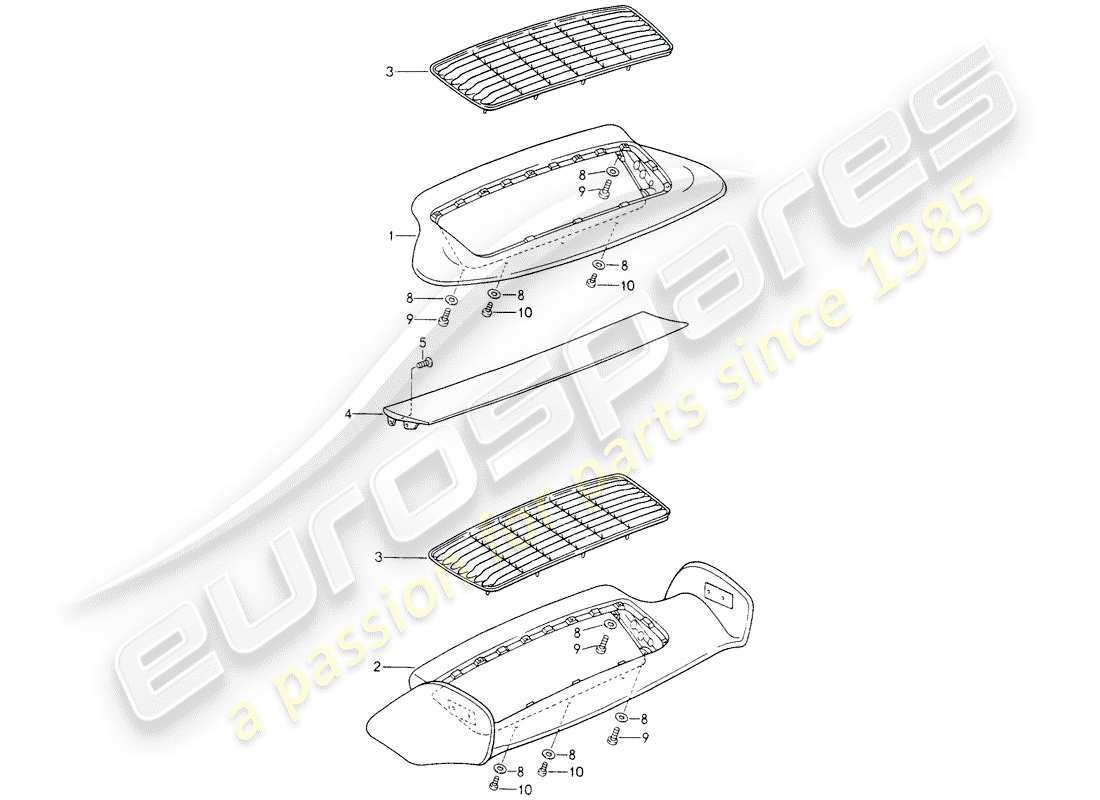 porsche 993 (1998) rear spoiler part diagram