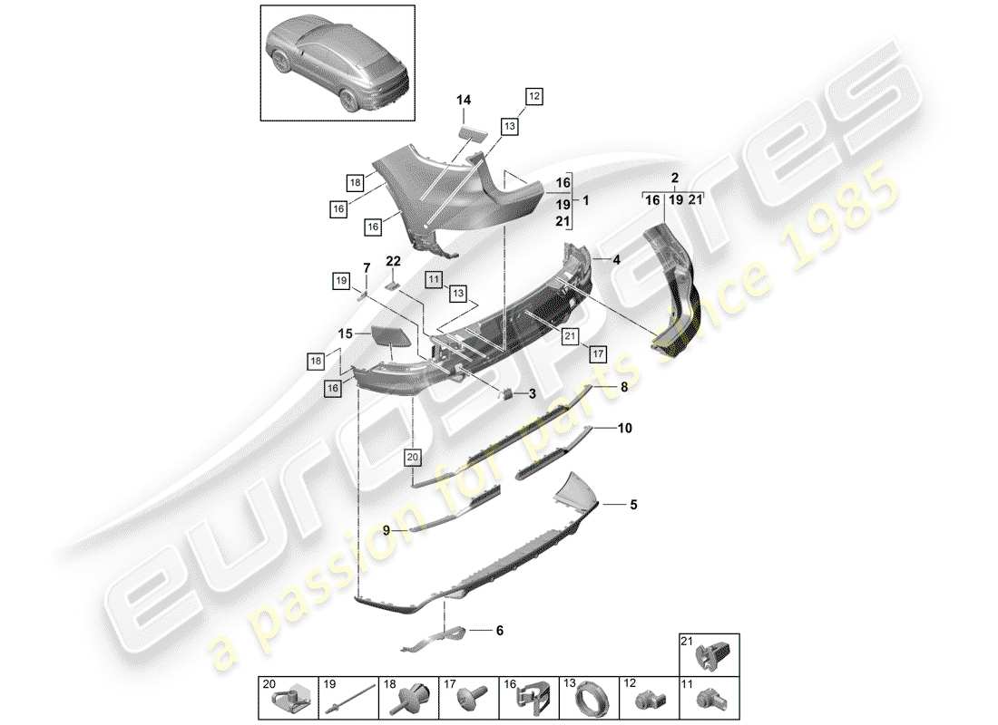 porsche cayenne e3 (2018) bumper part diagram