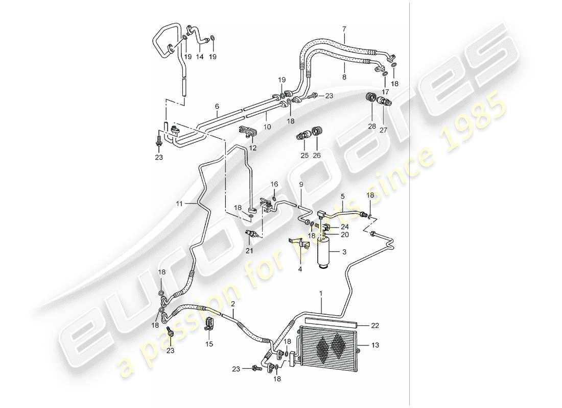 porsche boxster 986 (2000) refrigerant circuit part diagram