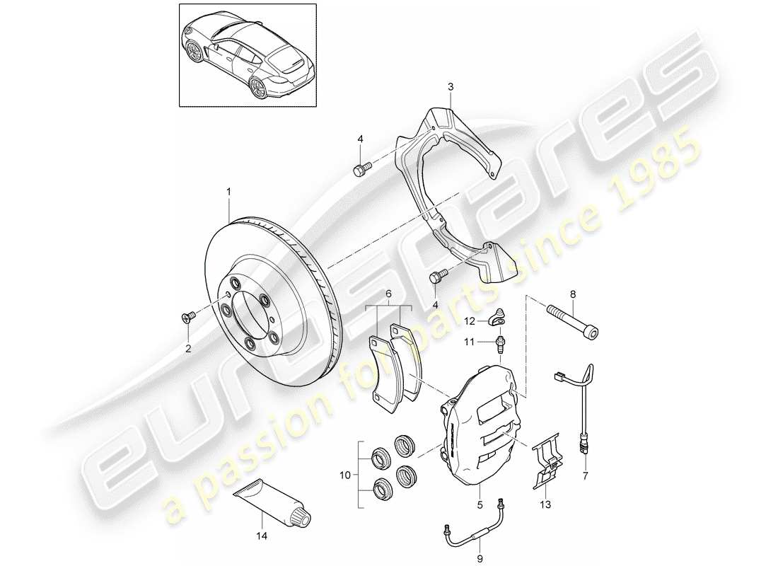 porsche panamera 970 (2010) disc brakes part diagram