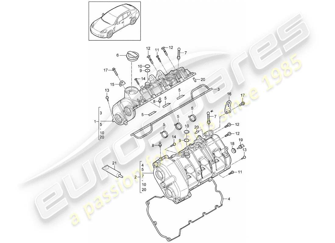 porsche panamera 970 (2010) valve cover part diagram