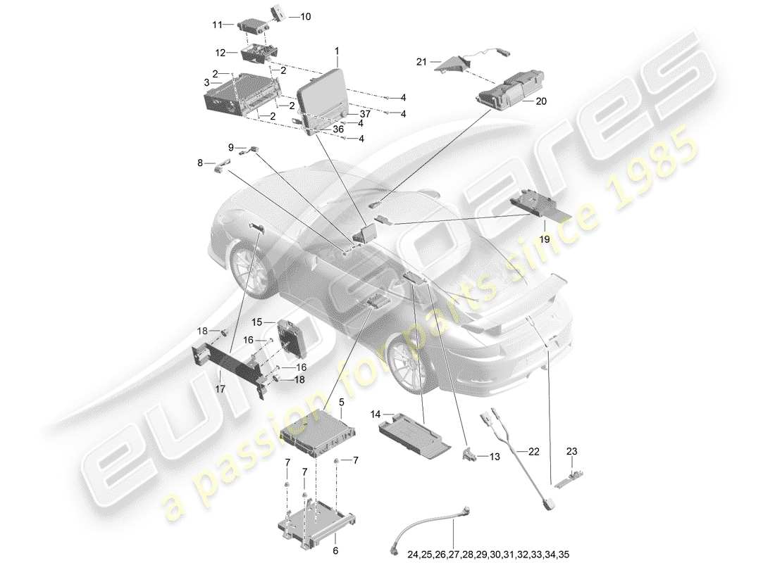 porsche 991r/gt3/rs (2019) display part diagram