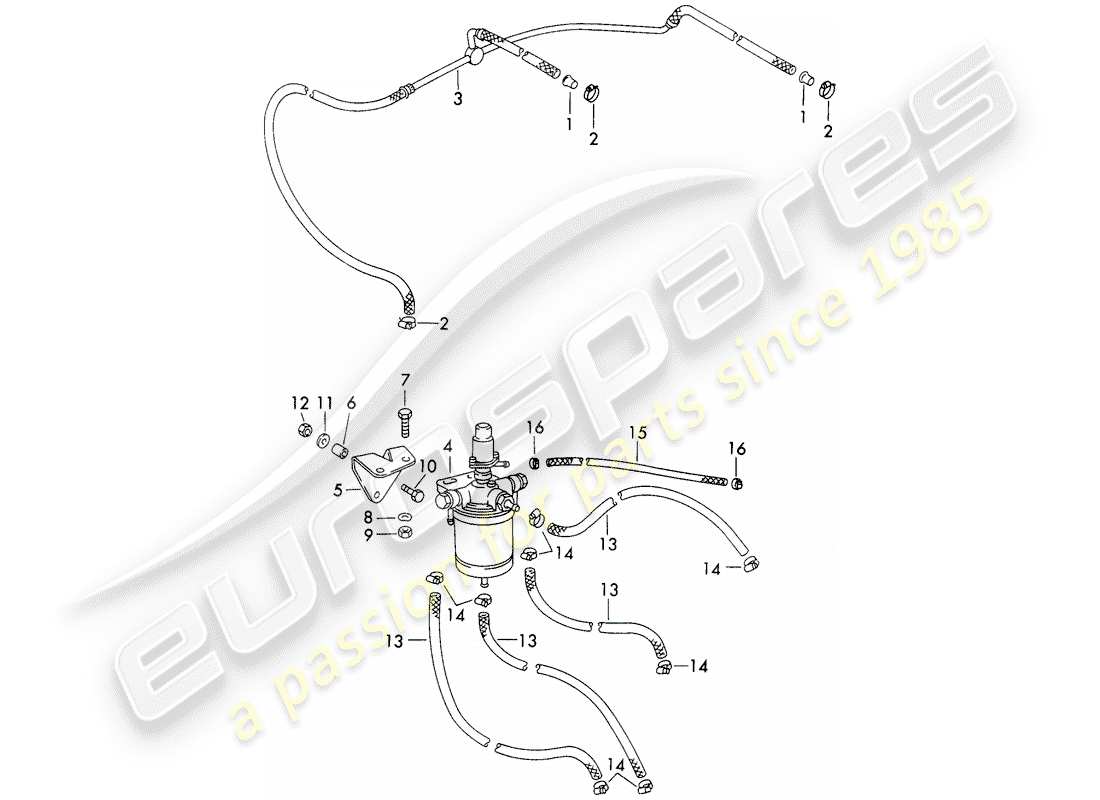 porsche 911 (1973) fuel filter - with: - lines part diagram