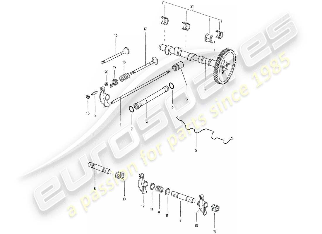 porsche 914 (1974) camshaft - valves part diagram