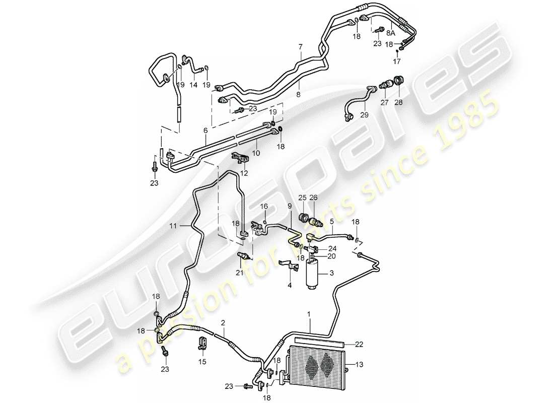 porsche 996 t/gt2 (2002) refrigerant circuit part diagram