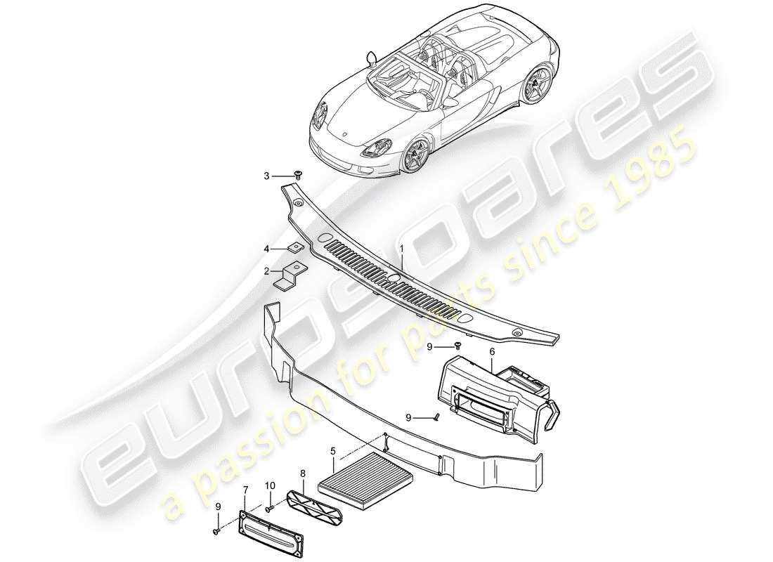 porsche carrera gt (2006) cover - water box - particulate filter part diagram