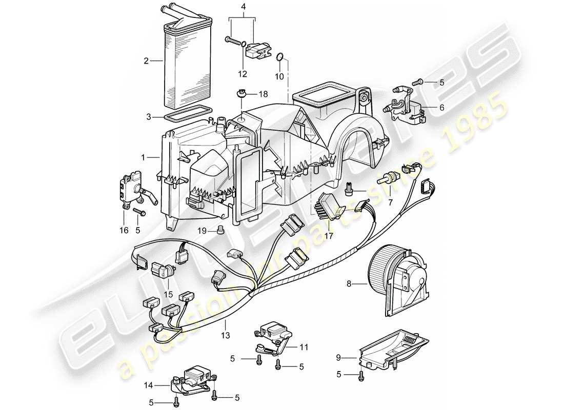 porsche boxster 986 (2004) air distribution housing - single parts part diagram